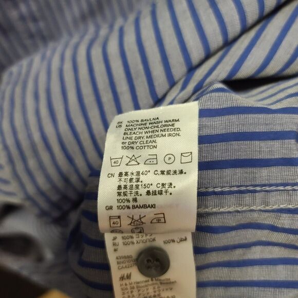 H&M Mens Button Up Shirt Gray/Blue Size XL 100% Cotton Long Sleeve Collar - Picture 8 of 12